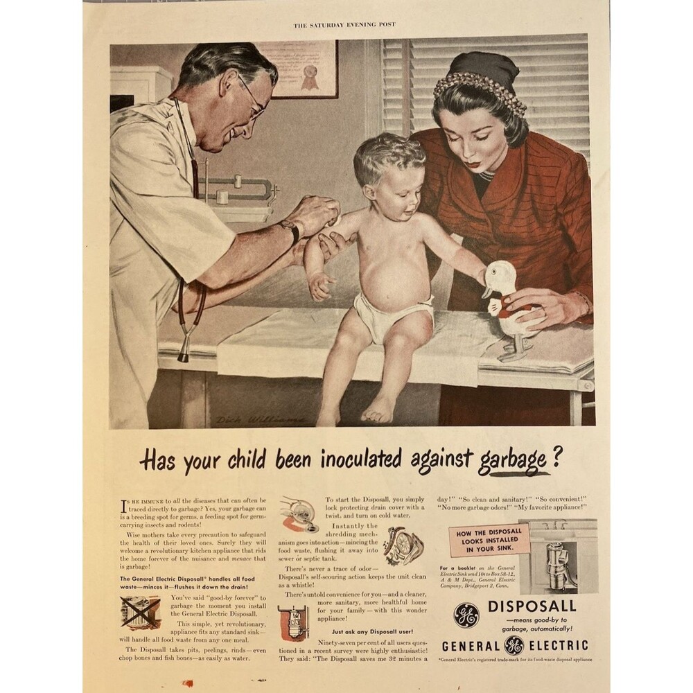 General Electric Disposall"Has your child been inoculated against Garbage"Ad '48